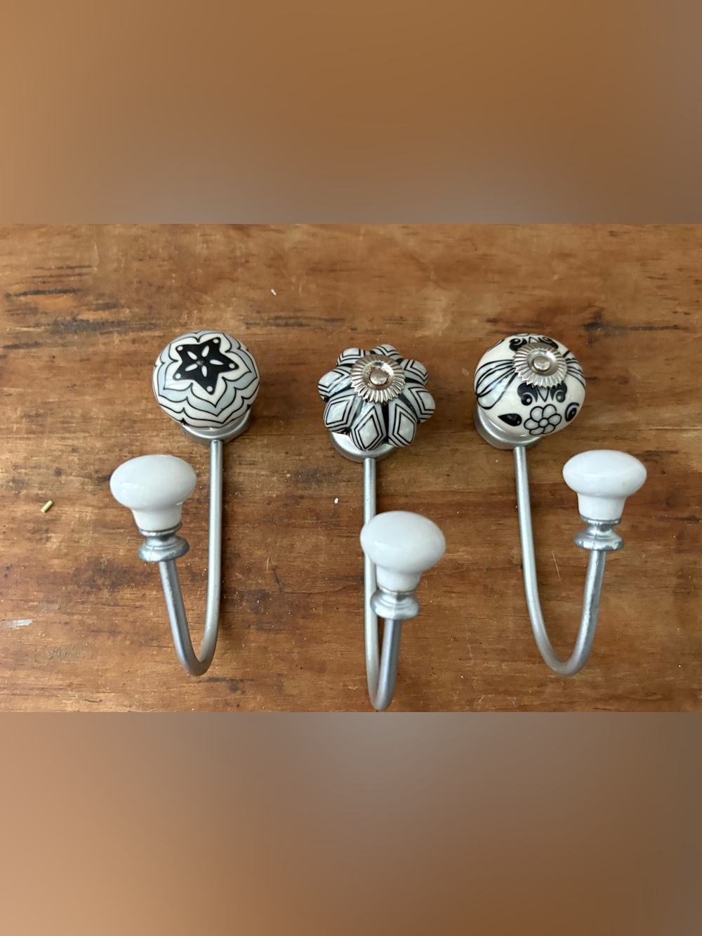 Black & White Decorative coat hooks- Set of 3